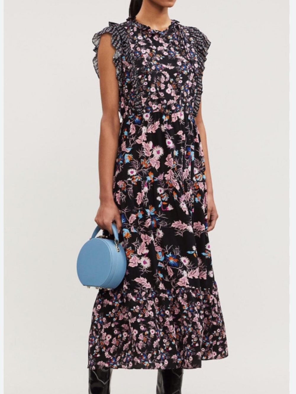 Sandro Paris floral ruffled maxi dress 40